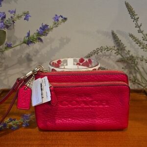 Coach Hot Pink Soft Milled Double Zip Wristlet NWT
